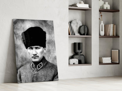 Ataturk Monochrome Uniform Bust Glass Wall Art