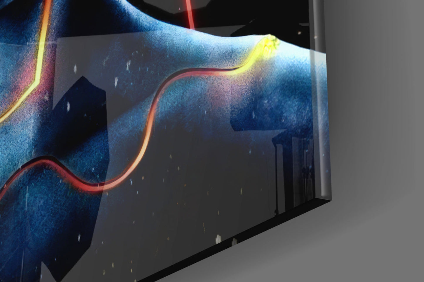 Neon Headphones Face With Sound Wave Glass Wall Art