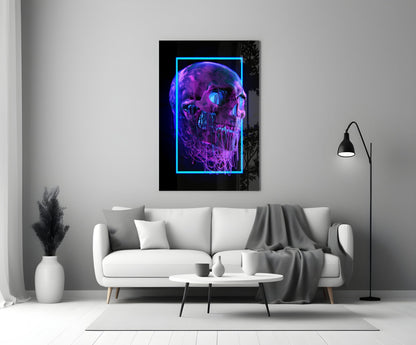 Neon Frame Dripping Skull Glass Wall Art