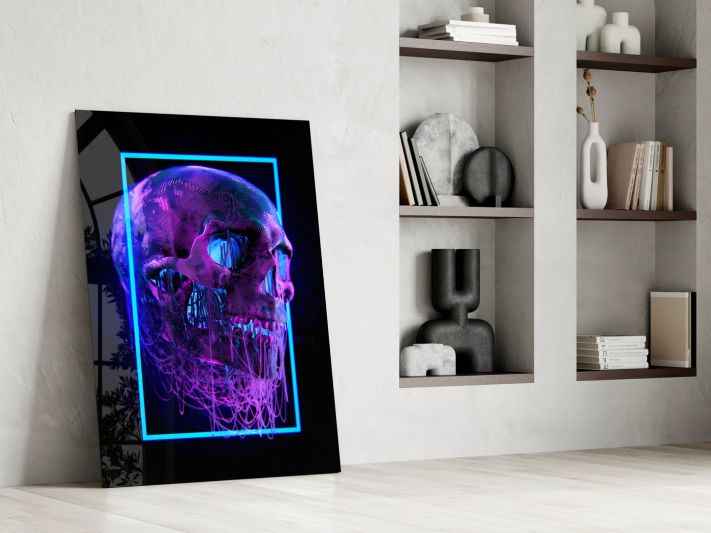 Neon Frame Dripping Skull Glass Wall Art