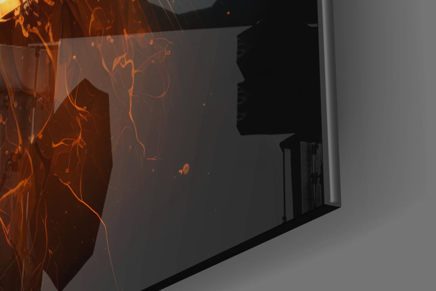 Fiery Cracked Bitcoin Blast Glass Wall Art