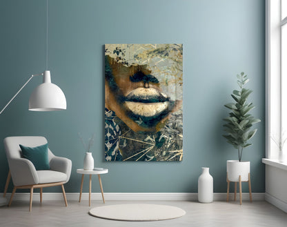 Golden Lips Botanical Collage Glass Wall Art