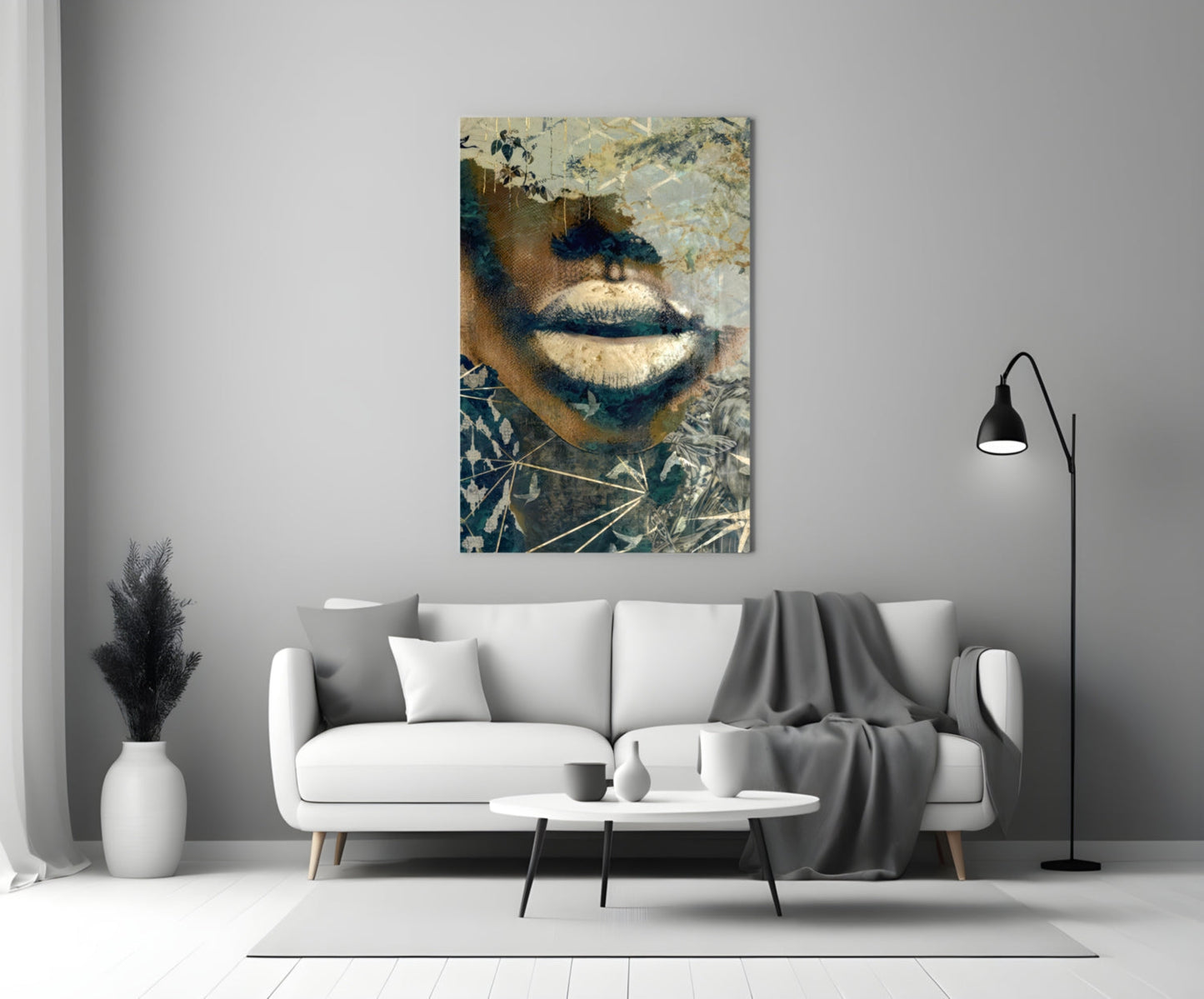 Golden Lips Botanical Collage Glass Wall Art