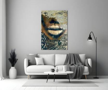 Golden Lips Botanical Collage Glass Wall Art