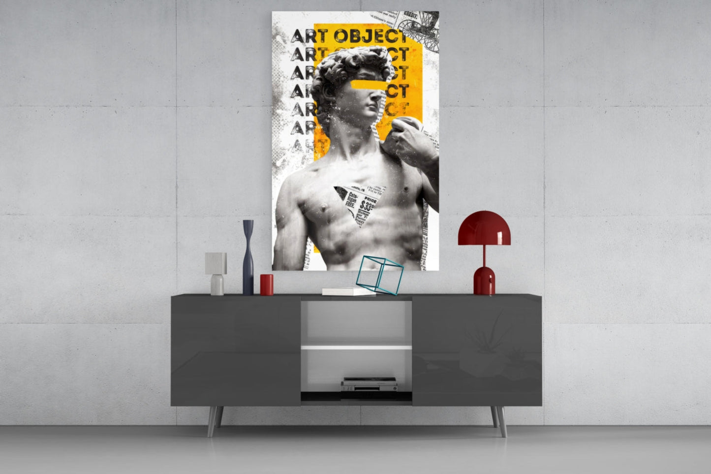 Marble Statue Collage Yellow Block Glass Wall Art