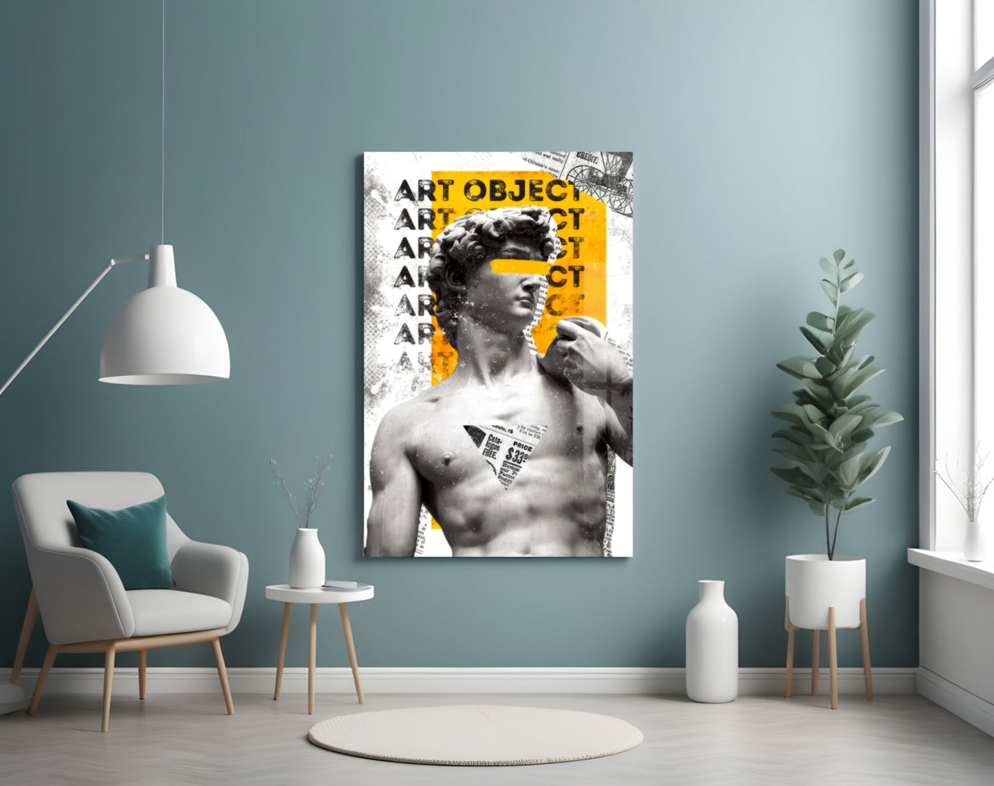 Marble Statue Collage Yellow Block Glass Wall Art
