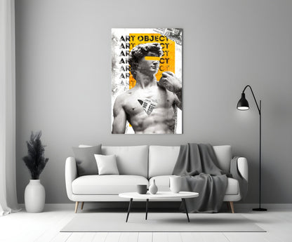 Marble Statue Collage Yellow Block Glass Wall Art
