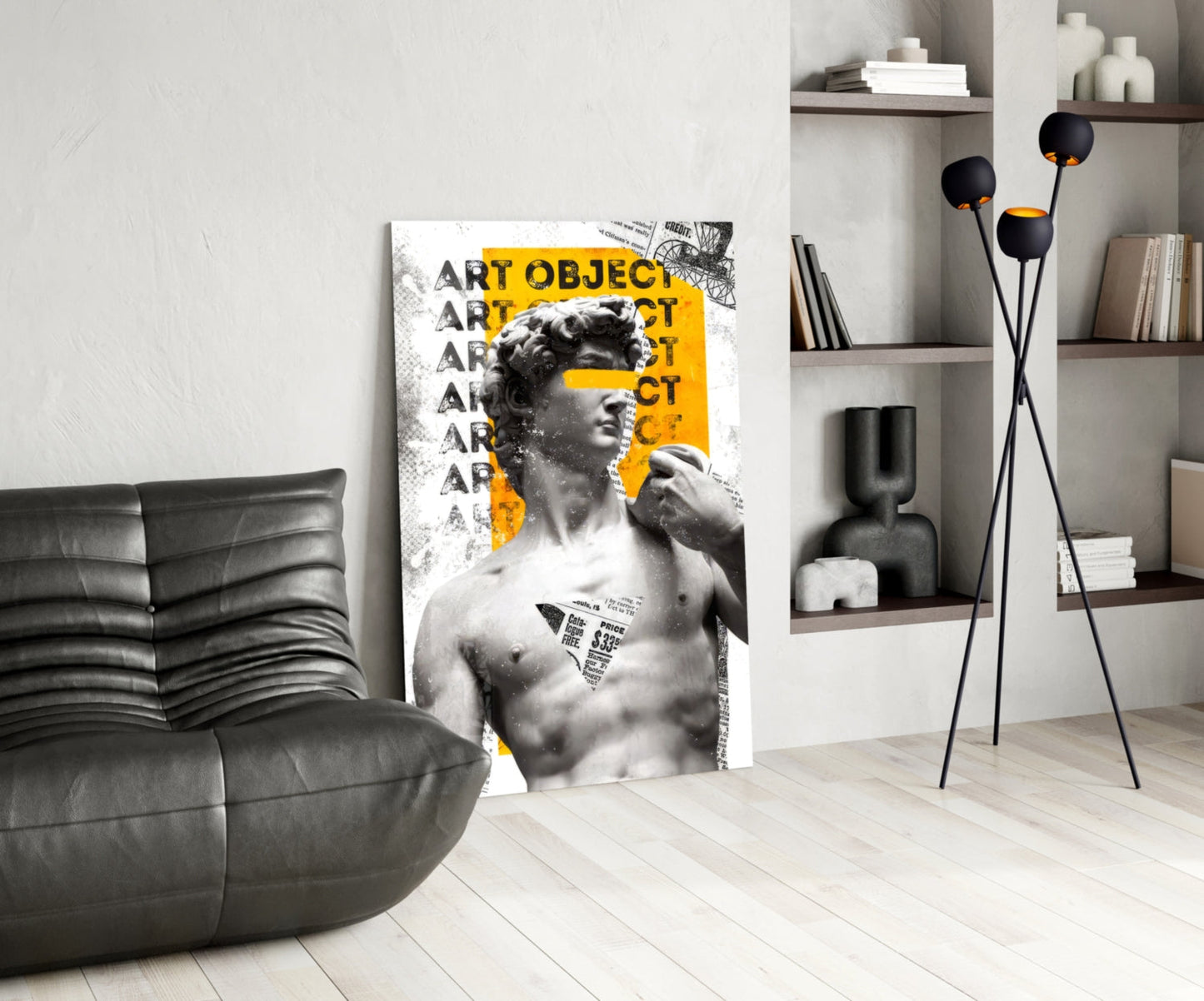 Marble Statue Collage Yellow Block Glass Wall Art