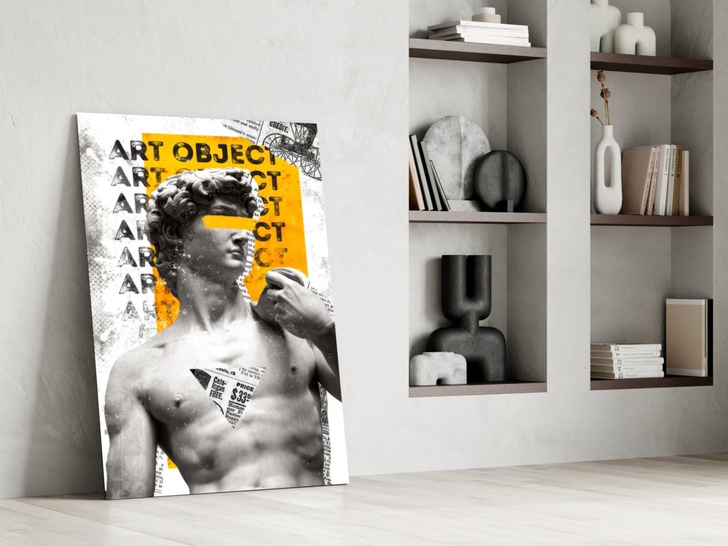 Marble Statue Collage Yellow Block Glass Wall Art