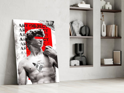 Marble Statue Collage Red Block Glass Wall Art