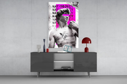 Marble Statue Collage Magenta Block Glass Wall Art