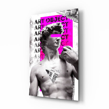 Marble Statue Collage Magenta Block Glass Wall Art