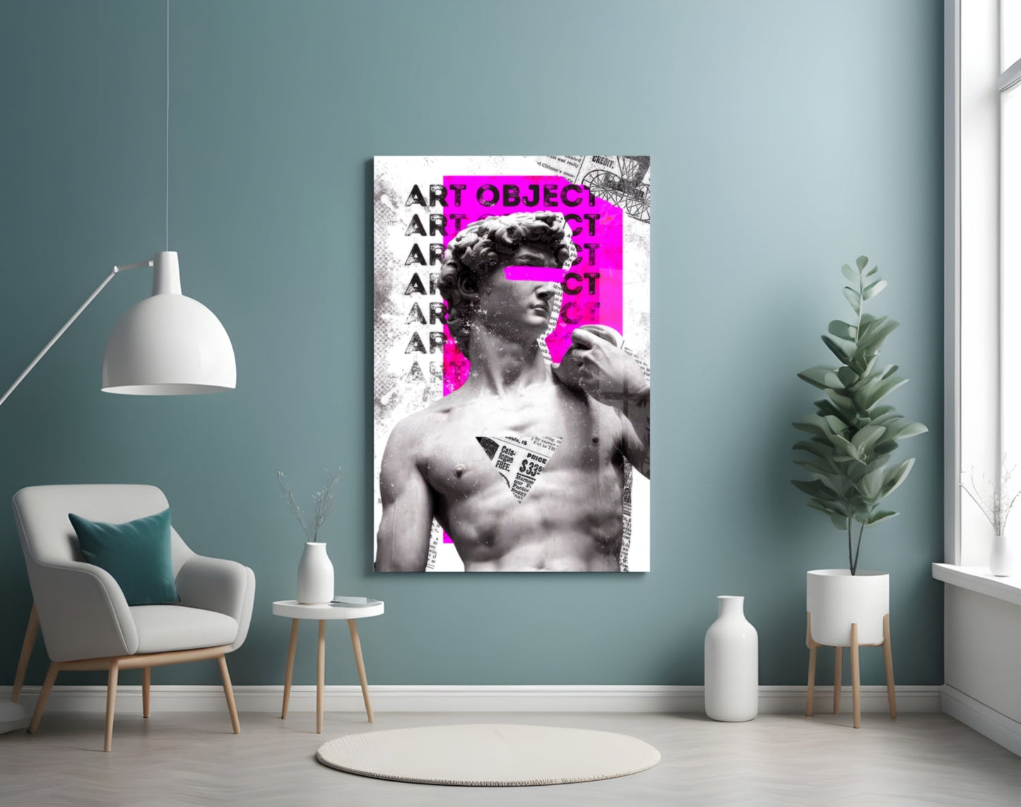 Marble Statue Collage Magenta Block Glass Wall Art