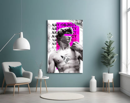 Marble Statue Collage Magenta Block Glass Wall Art