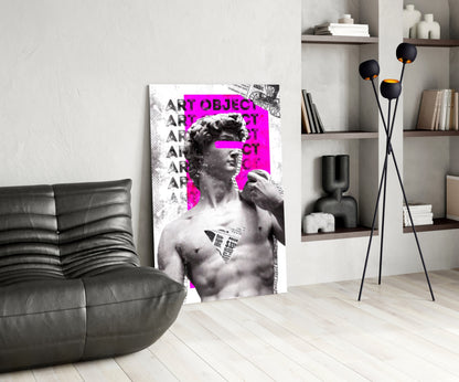Marble Statue Collage Magenta Block Glass Wall Art