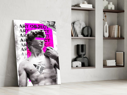 Marble Statue Collage Magenta Block Glass Wall Art