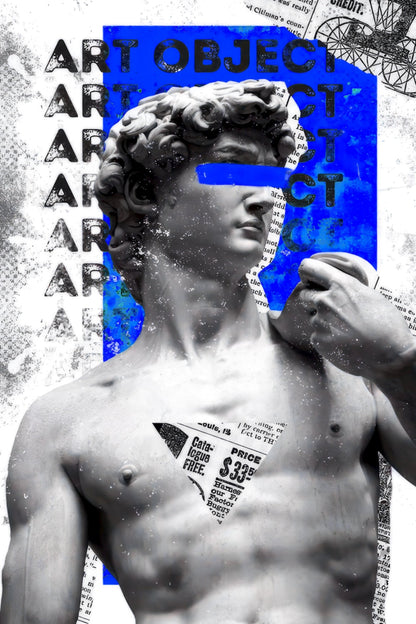 Marble Statue Collage Blue Block Glass Wall Art