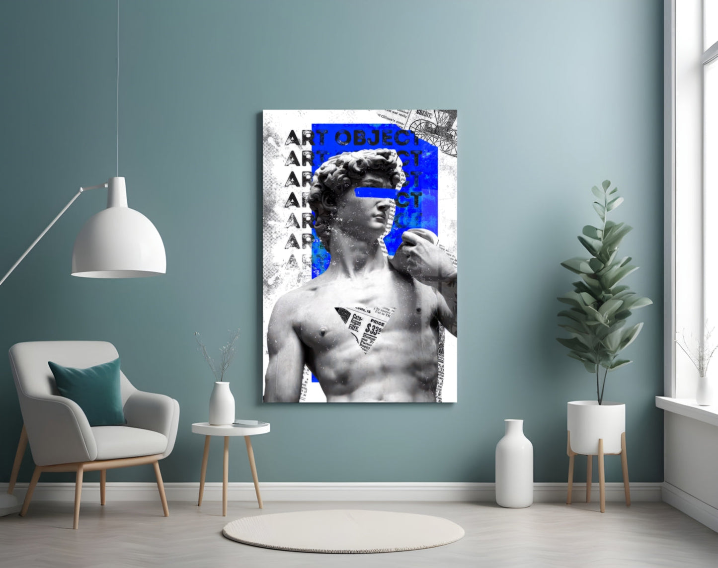 Marble Statue Collage Blue Block Glass Wall Art