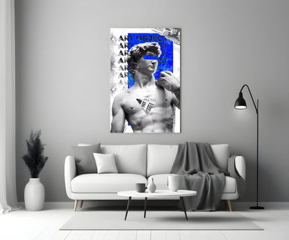 Marble Statue Collage Blue Block Glass Wall Art