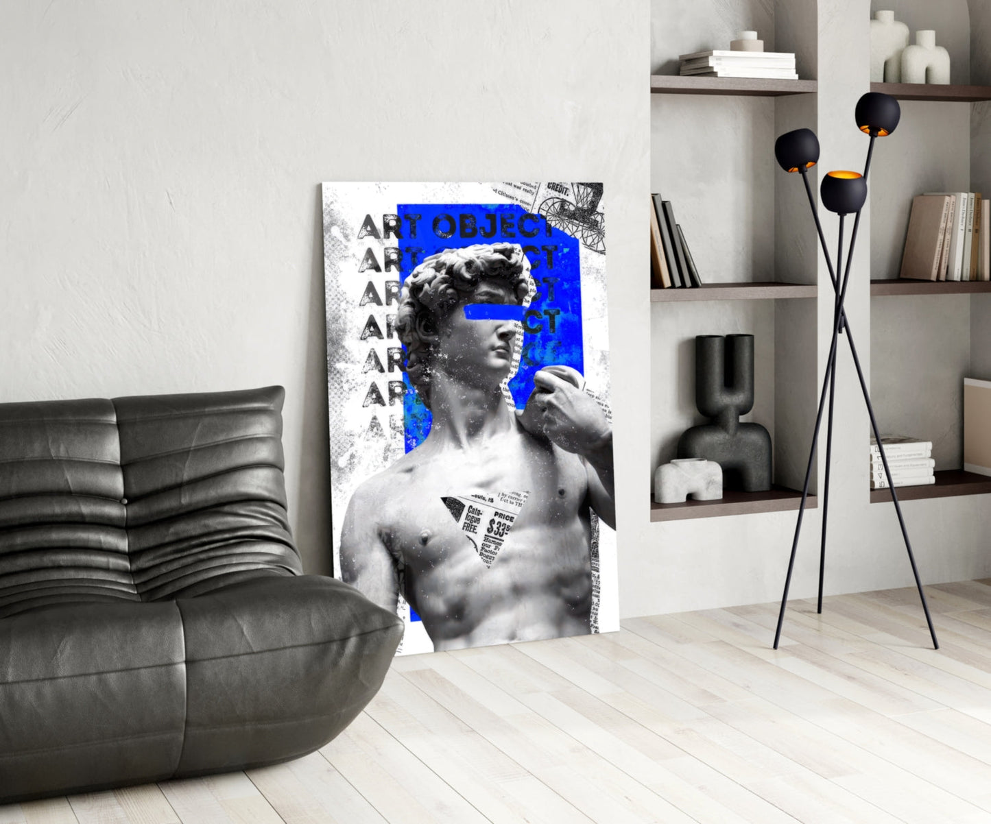 Marble Statue Collage Blue Block Glass Wall Art