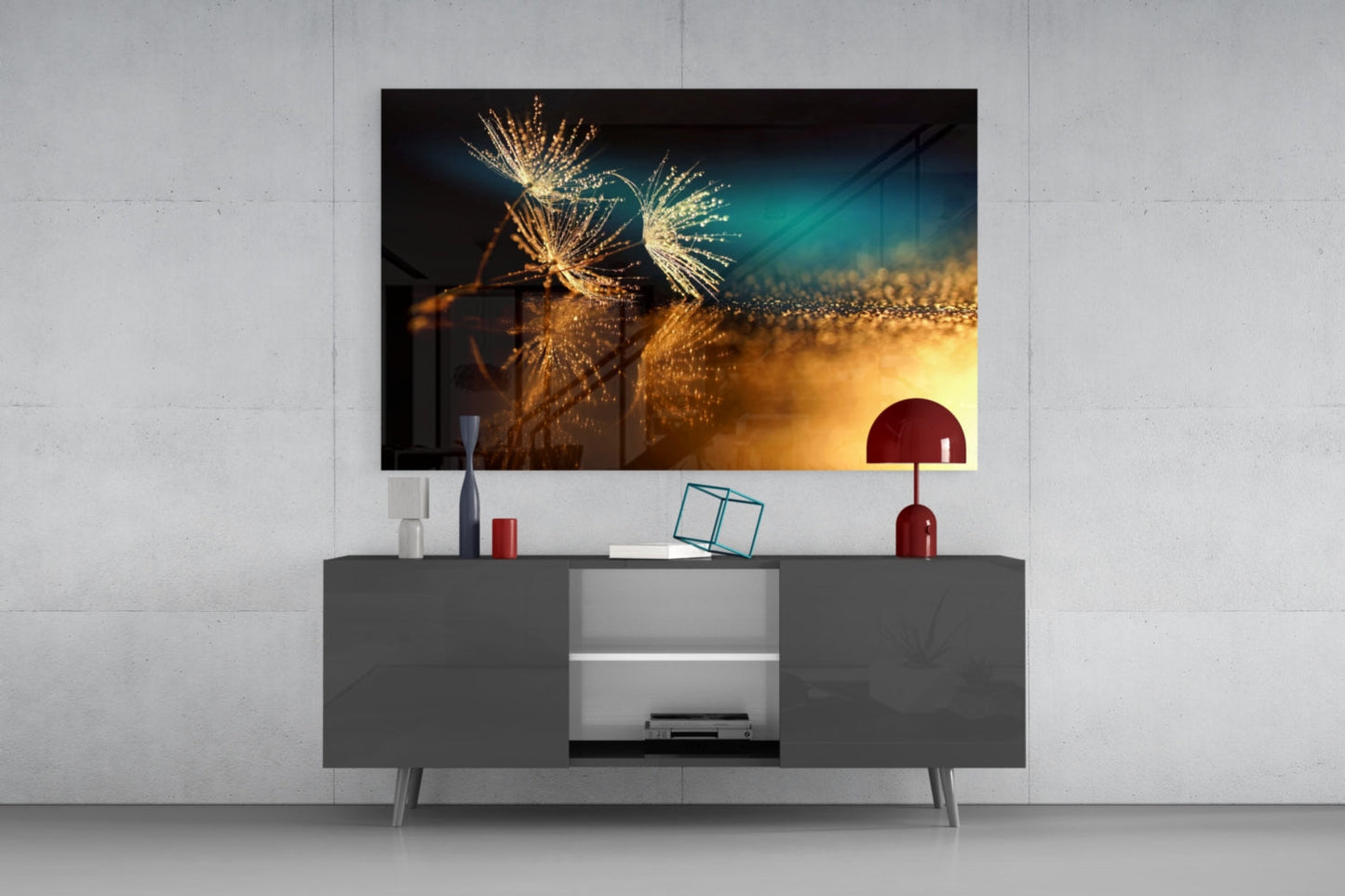 Golden Dandelion Seeds Macro Glass Wall Art