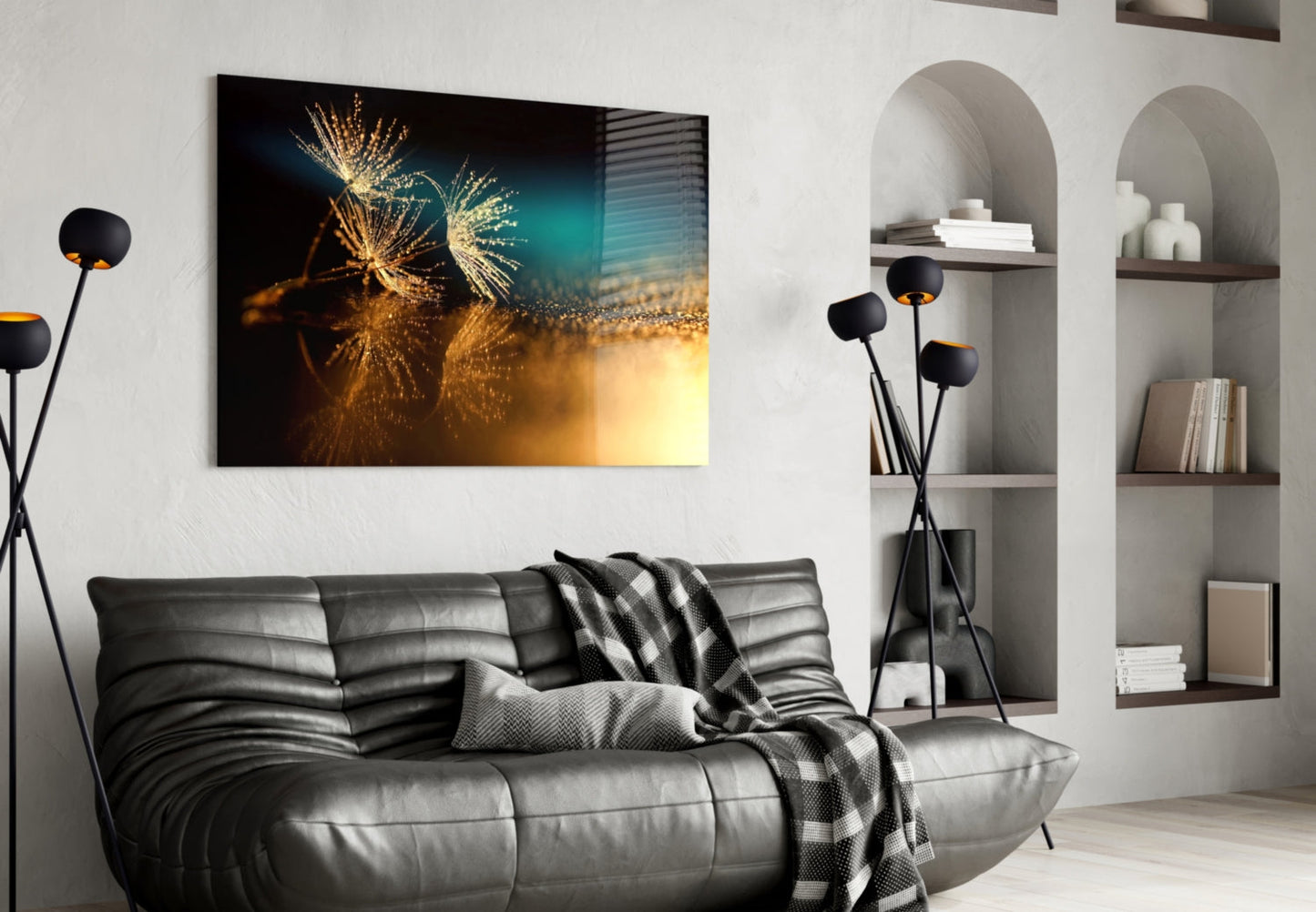 Golden Dandelion Seeds Macro Glass Wall Art