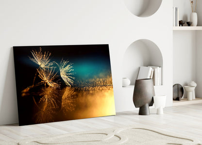 Golden Dandelion Seeds Macro Glass Wall Art