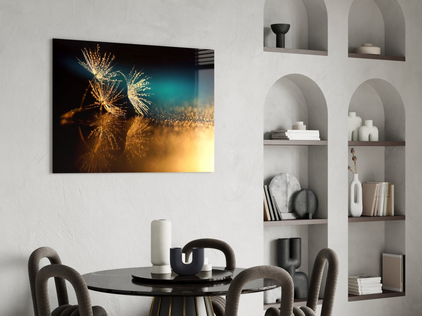 Golden Dandelion Seeds Macro Glass Wall Art