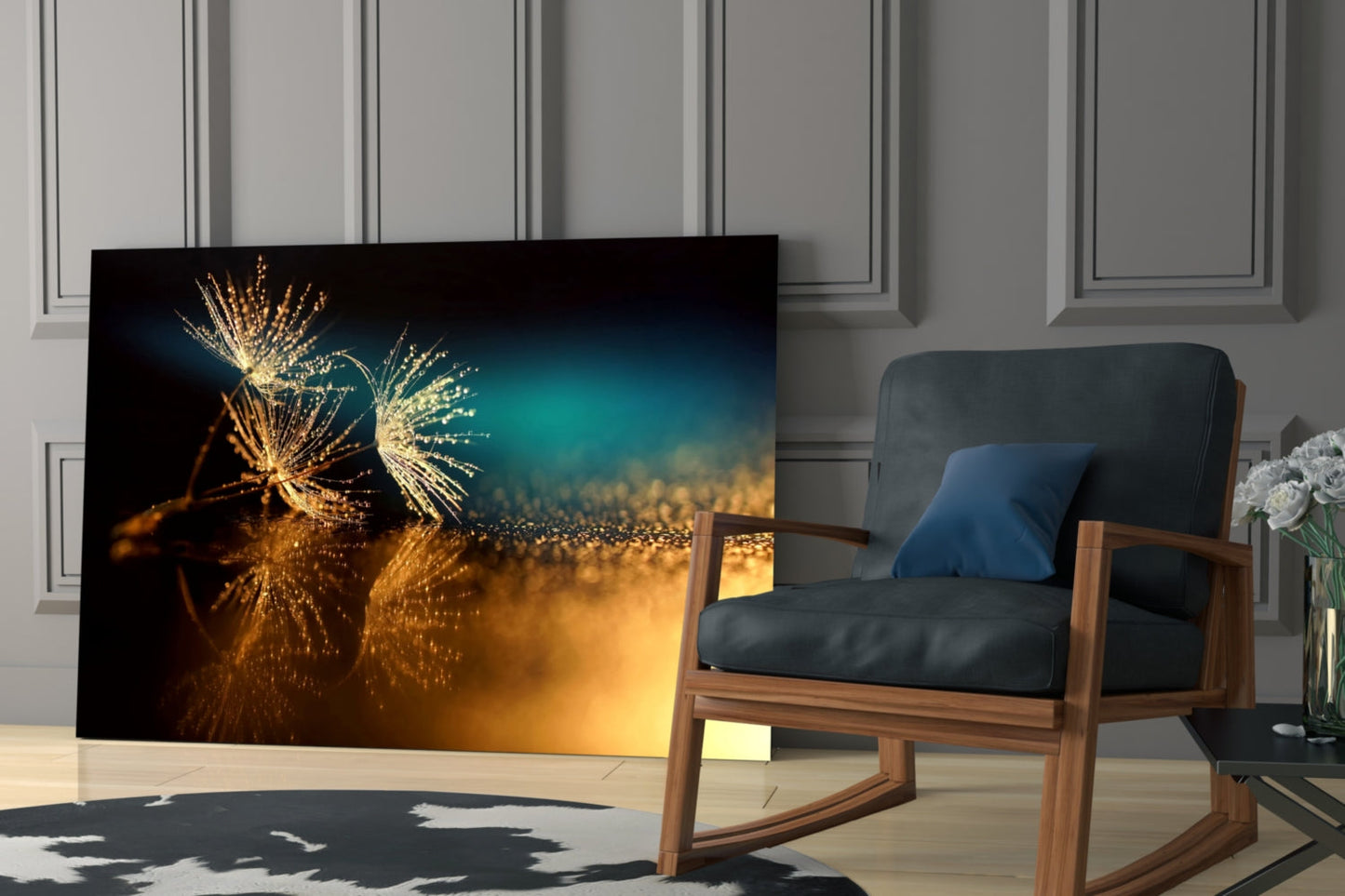 Golden Dandelion Seeds Macro Glass Wall Art
