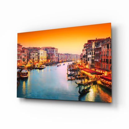 Orange Sunset Grand Canal Glass Wall Art