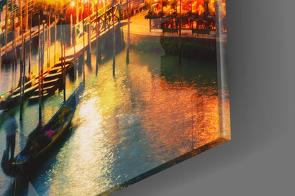 Orange Sunset Grand Canal Glass Wall Art