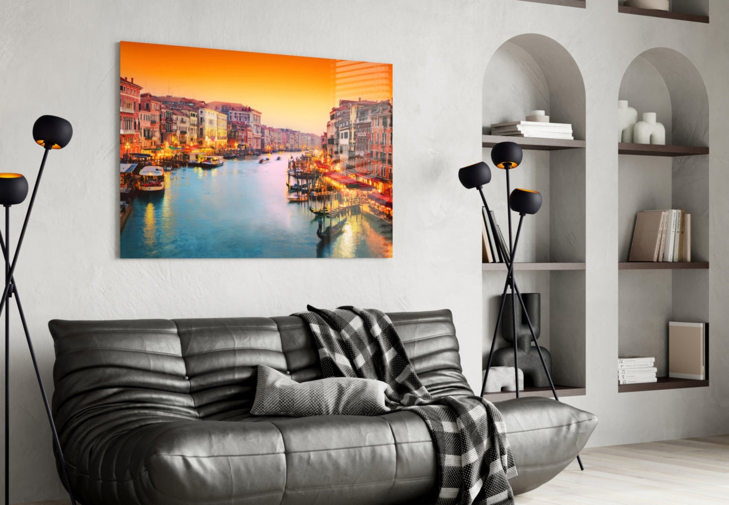 Orange Sunset Grand Canal Glass Wall Art