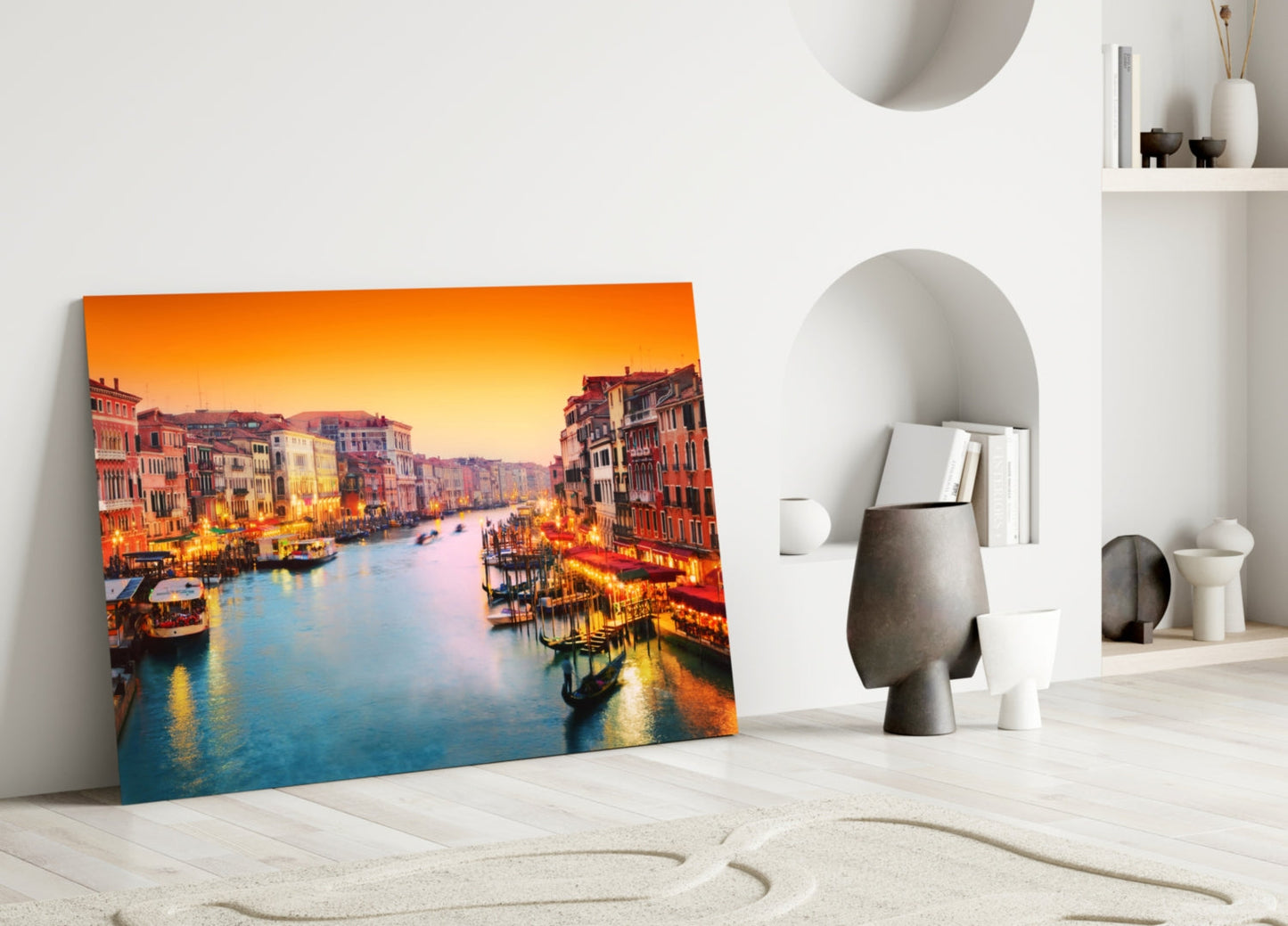 Orange Sunset Grand Canal Glass Wall Art