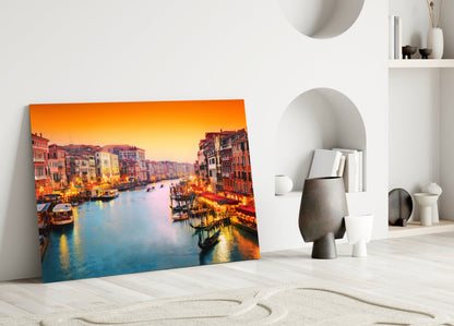 Orange Sunset Grand Canal Glass Wall Art