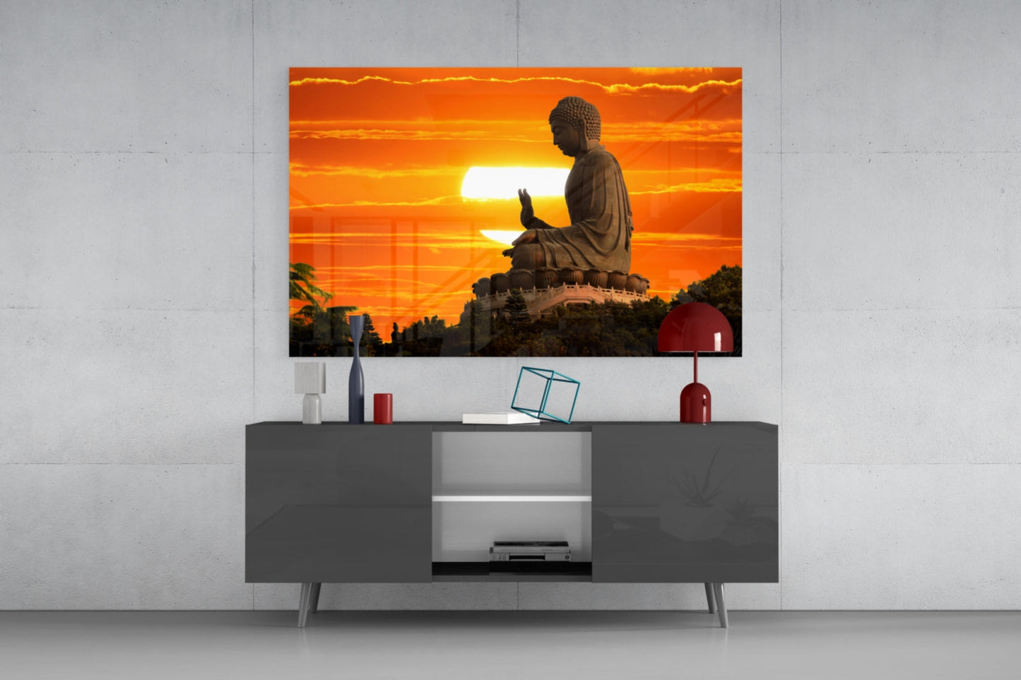Buddha at Sunset Glass Wall Art
