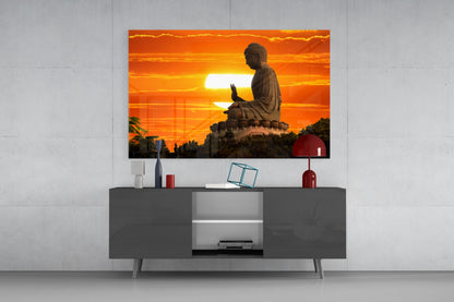 Buddha at Sunset Glass Wall Art