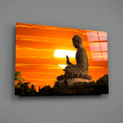 Buddha at Sunset Glass Wall Art