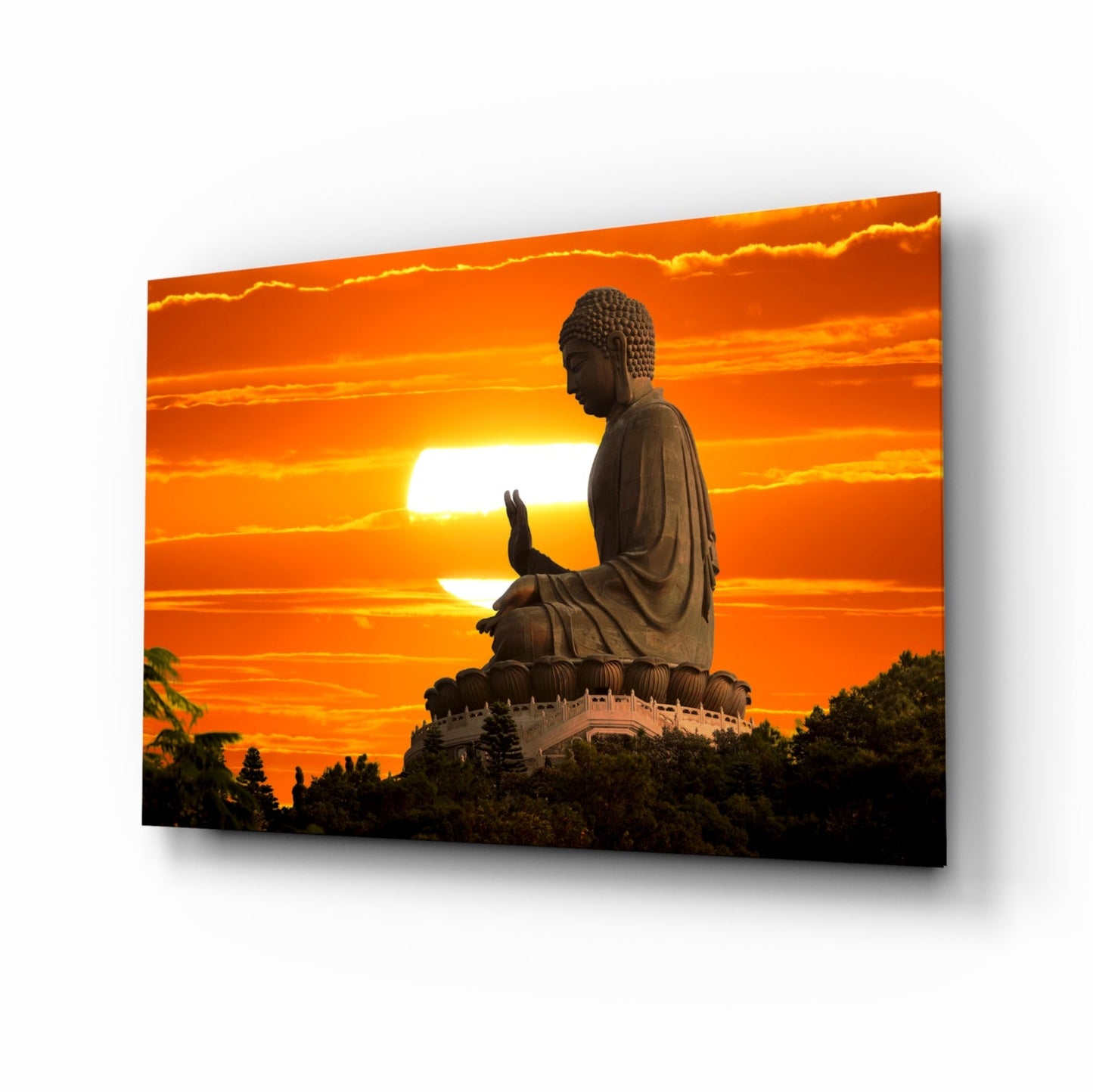 Buddha at Sunset Glass Wall Art