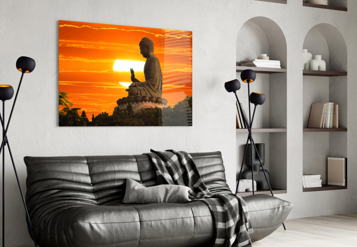 Buddha at Sunset Glass Wall Art
