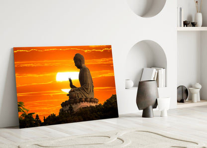 Buddha at Sunset Glass Wall Art