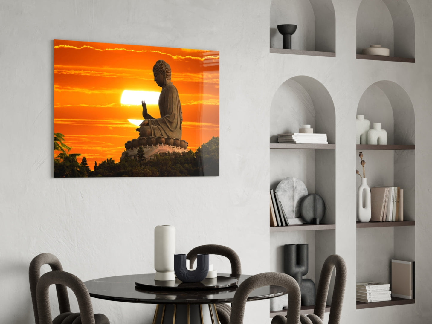 Buddha at Sunset Glass Wall Art