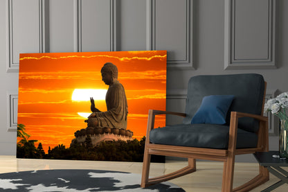 Buddha at Sunset Glass Wall Art