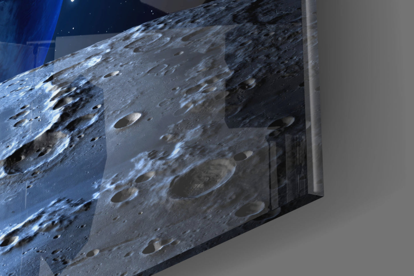 Earth Rise Over Cratered Moon Surface Glass Wall Art