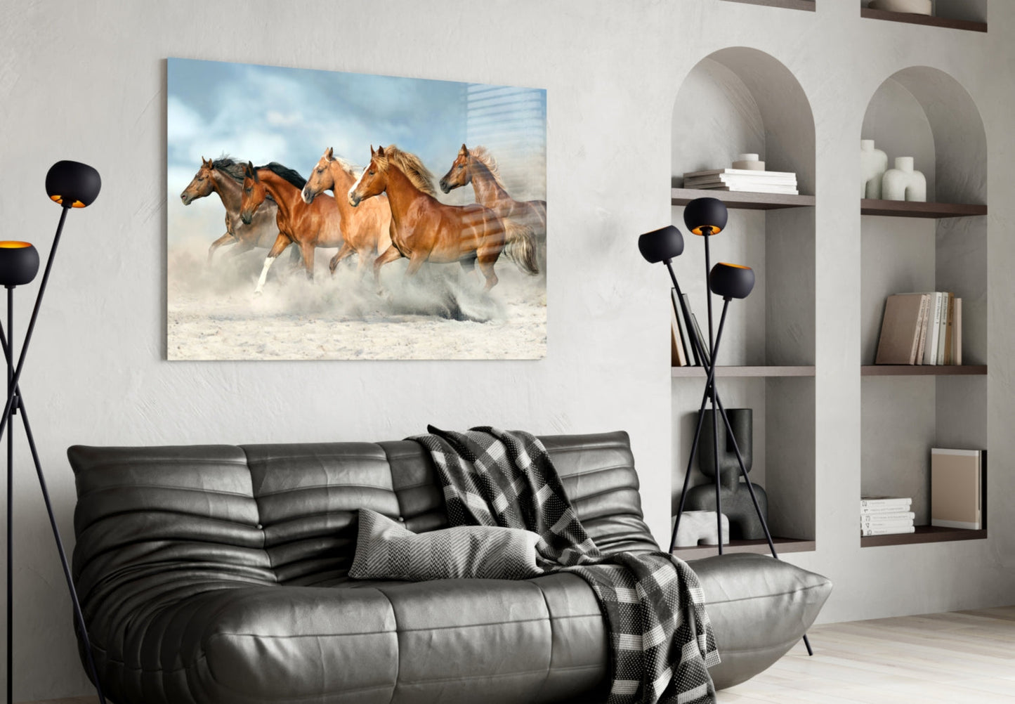 Chestnut Herd Running in Dust Glass Wall Art