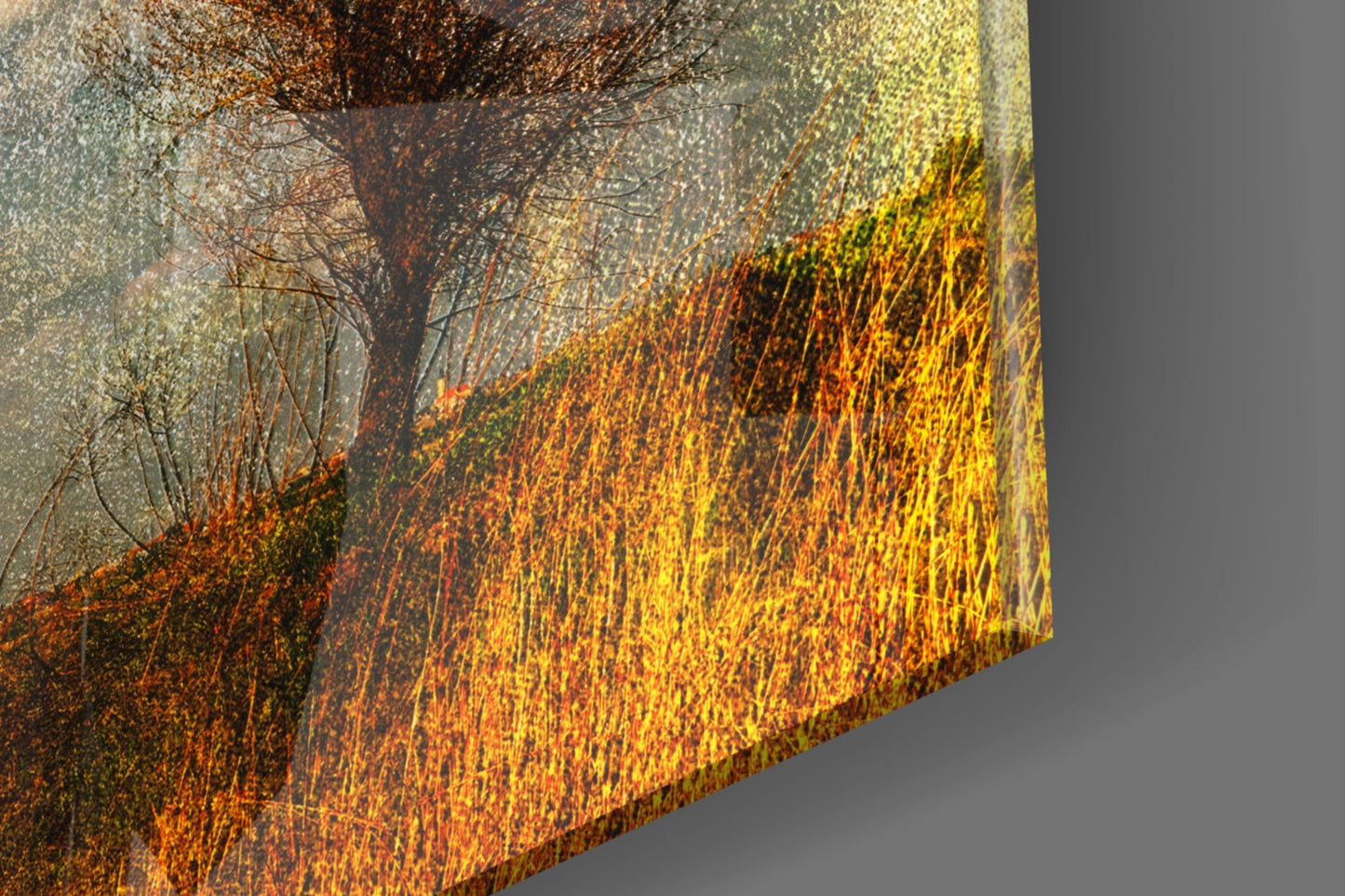 Textured Canvas Autumn Field Trees Glass Wall Art