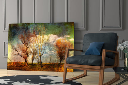 Textured Canvas Autumn Field Trees Glass Wall Art