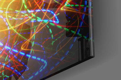 Chalk Equations and Neon Swirl Brain Glass Wall Art