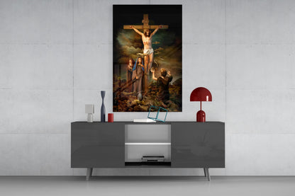Crucifixion Scene at Golgotha Jesus Glass Wall Art