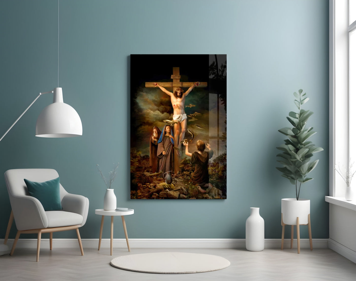 Crucifixion Scene at Golgotha Jesus Glass Wall Art