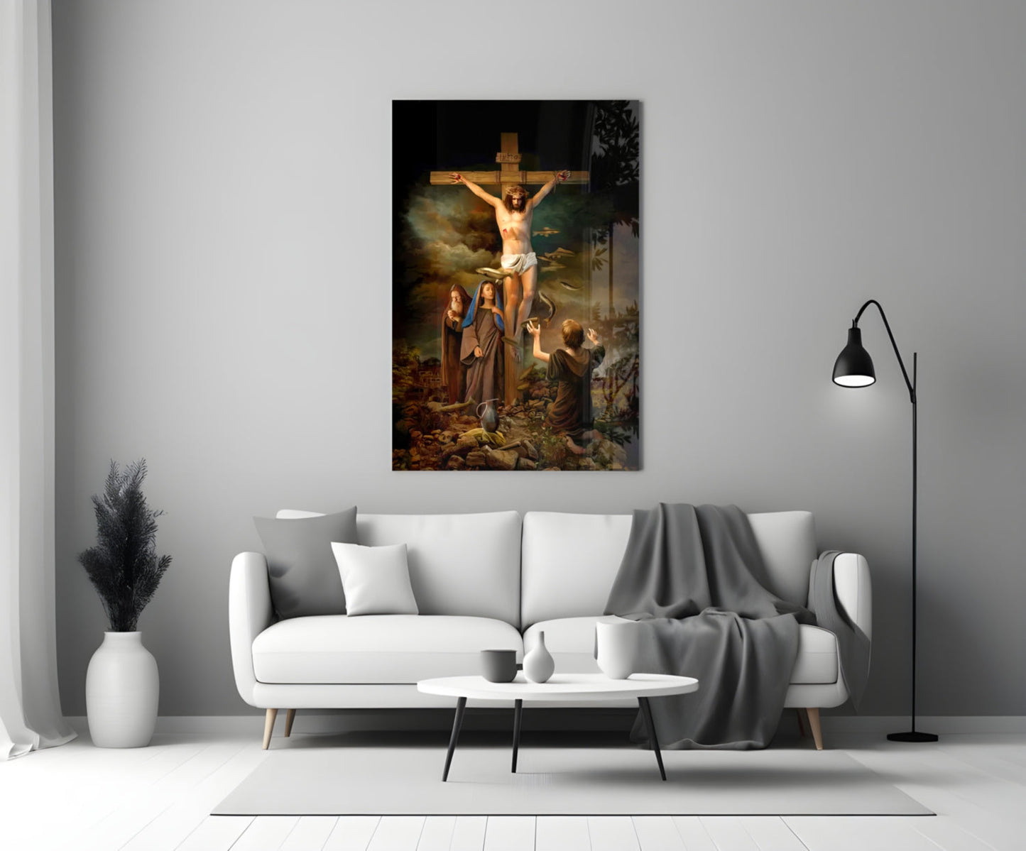 Crucifixion Scene at Golgotha Jesus Glass Wall Art